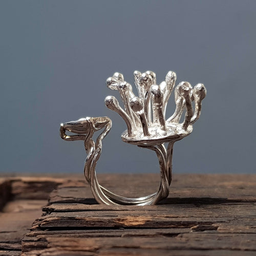 sea anemone ring, silver abstract chunky ring, unique design, handcrafted by roff jewellery