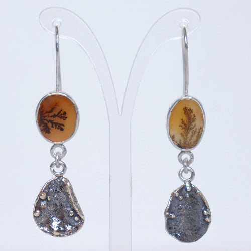 handmade silver earrings with dendrtic agates by roff jewellery