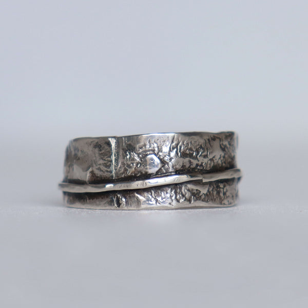 Rustic hammered dark silver ring