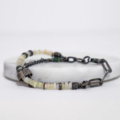 multi string bracelet, handmade opal bead bracelet ,sterling silver chain bracelet for women, handcrafted by roff jewellery