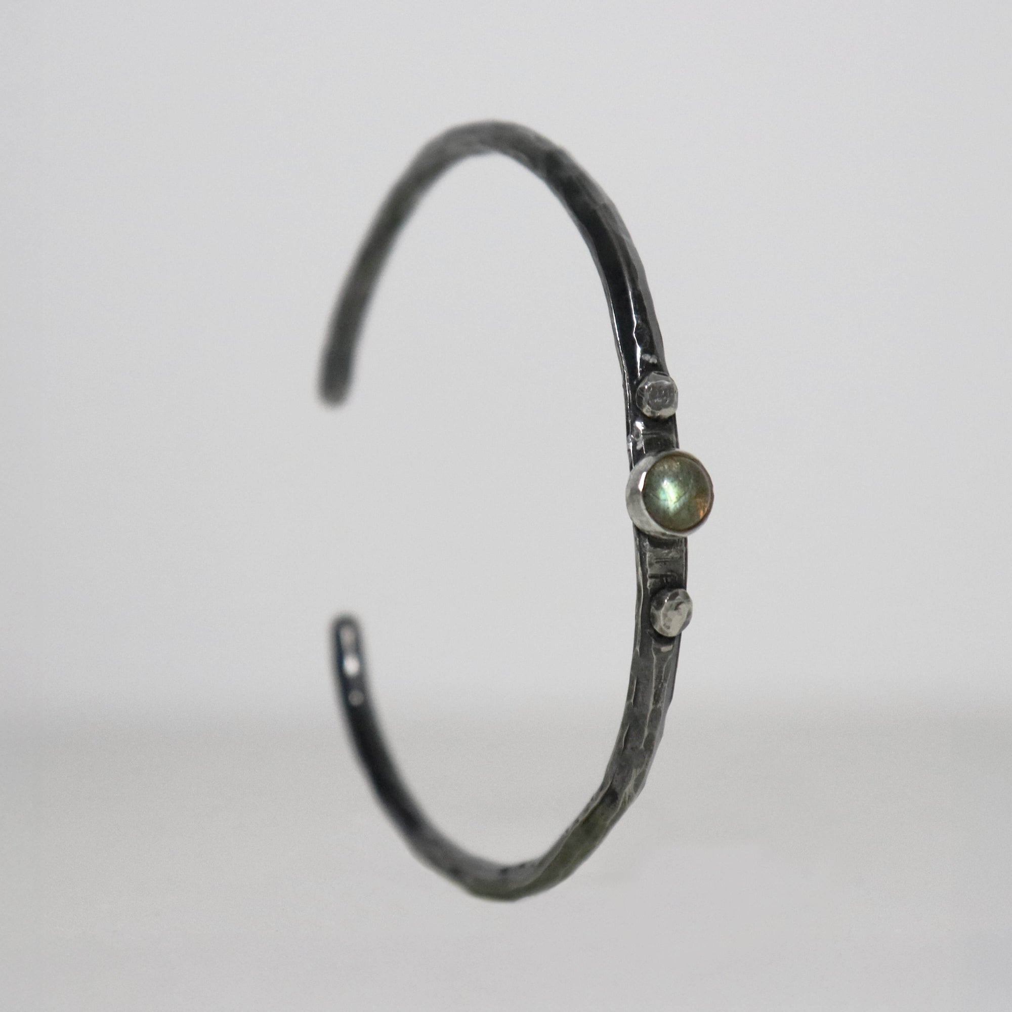 Oxidised sterling silver cuff bracelet with natural labradorite