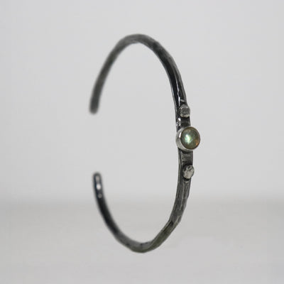 Oxidised sterling silver cuff bracelet with natural labradorite