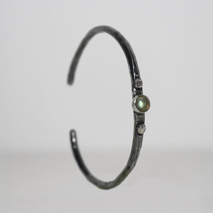 Oxidised sterling silver cuff bracelet with natural labradorite