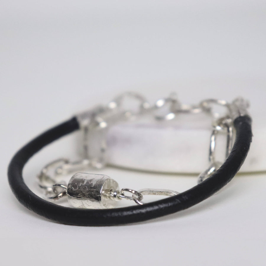 Handmade leather bracelet with textured silver bead by ROFF