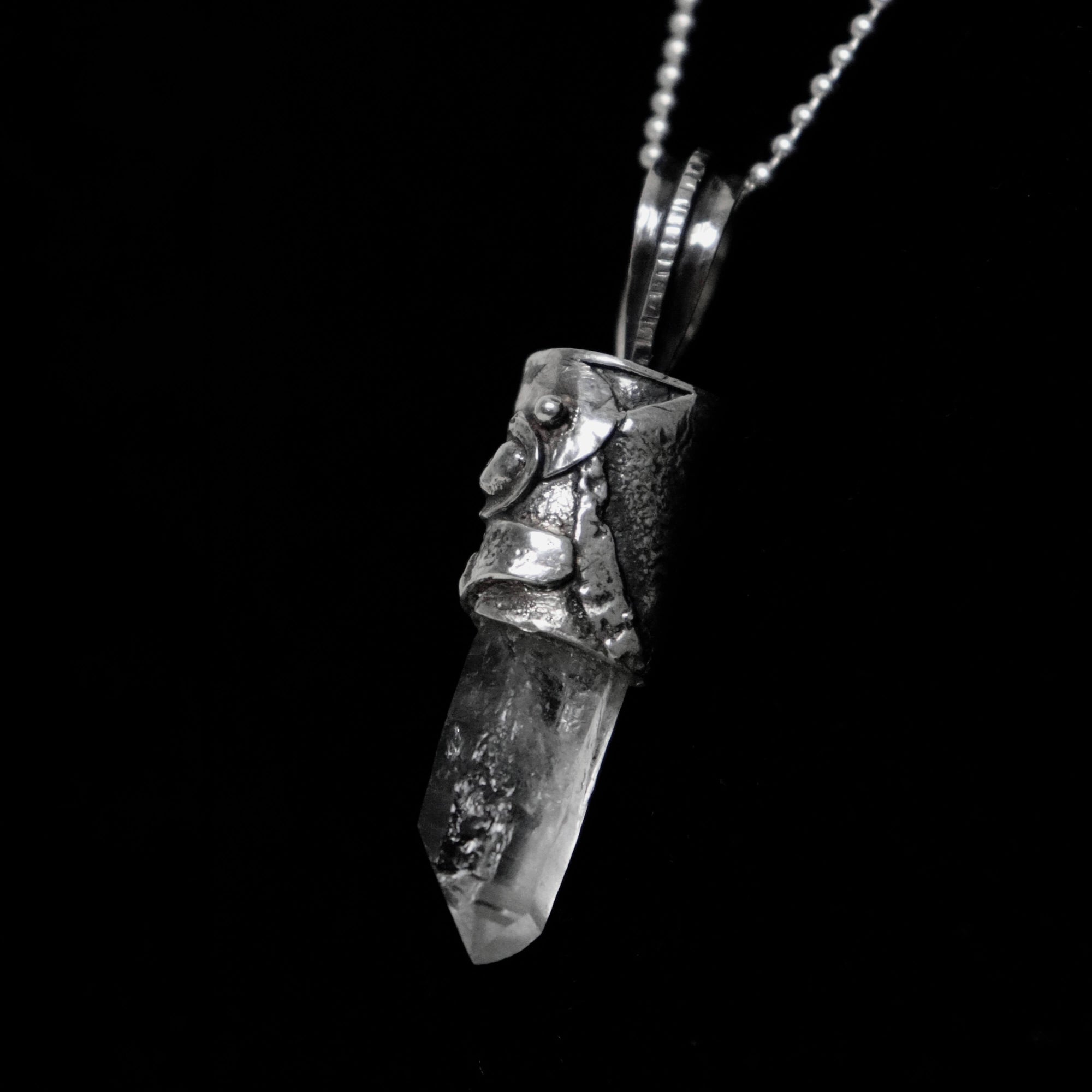 backside of steampunk rough gemstone necklace, handmade in sterling, by roff jewellery.com