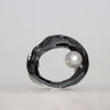 round open silver ring black silver and white pearl. handmade by roff jewellery