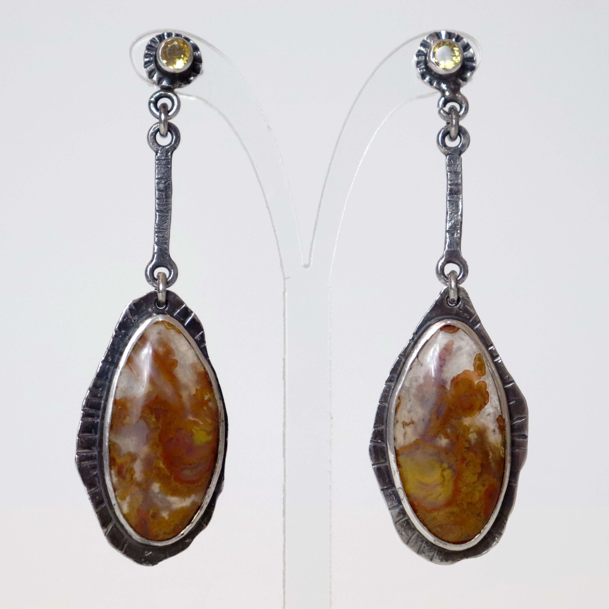 Golden glow - Moss agate & citrine dangle earrings