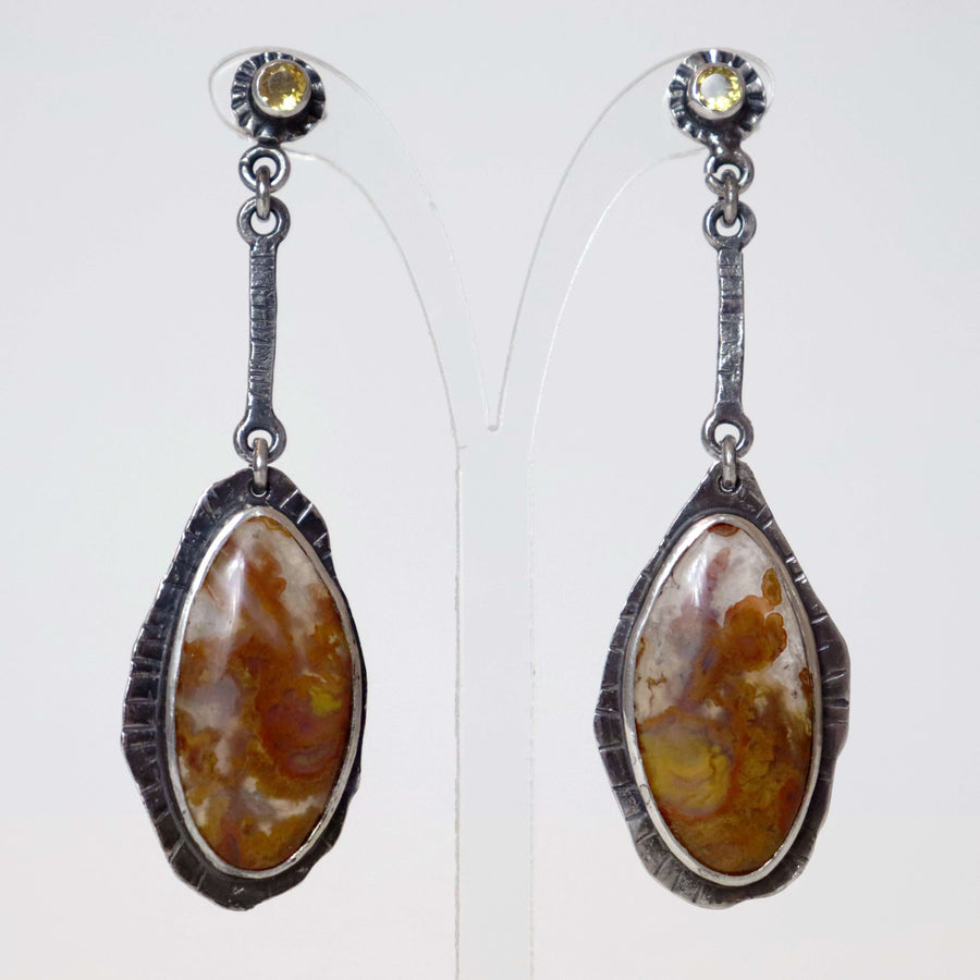 Golden glow - Moss agate & citrine dangle earrings