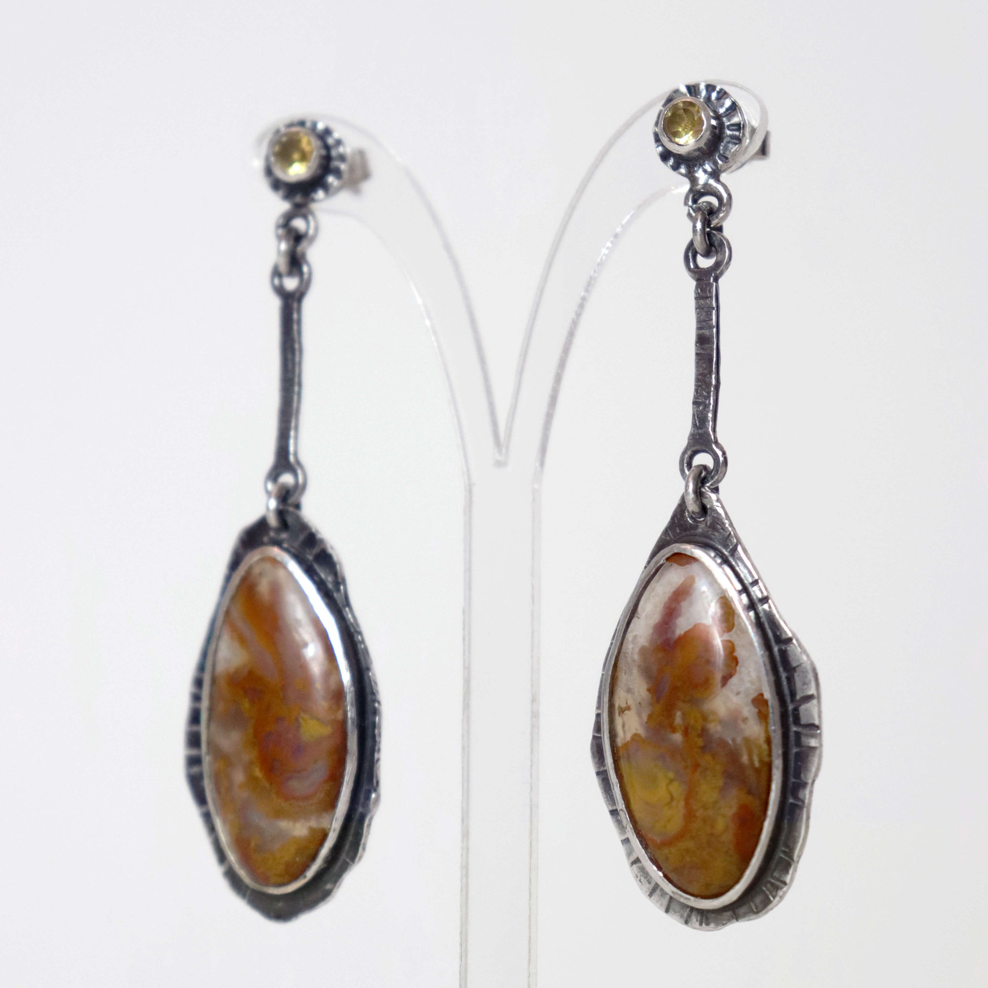 Golden glow - Moss agate & citrine dangle earrings