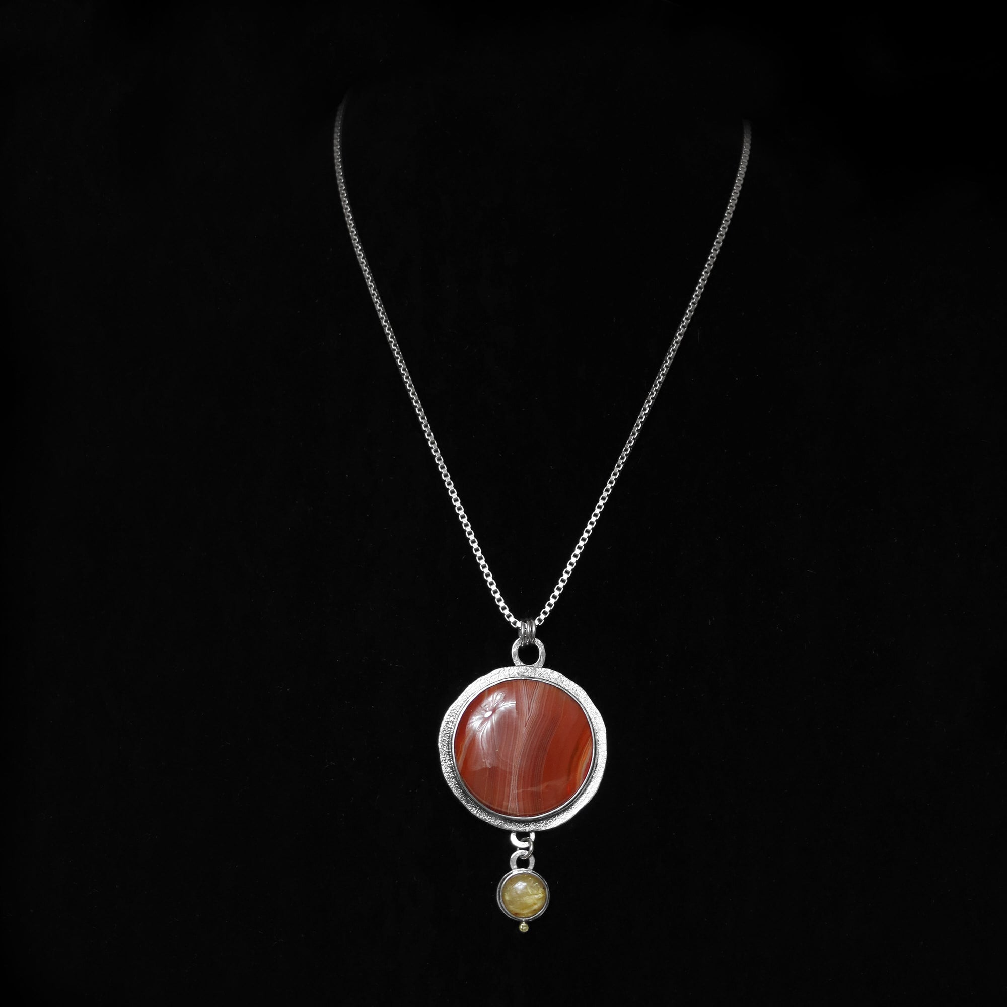 Radiant red agate necklace with rutilated quartz