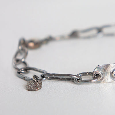 21 cm silver bar bracelet, hammered circles, rustic style, Gift for her  handmade by roff jewellery