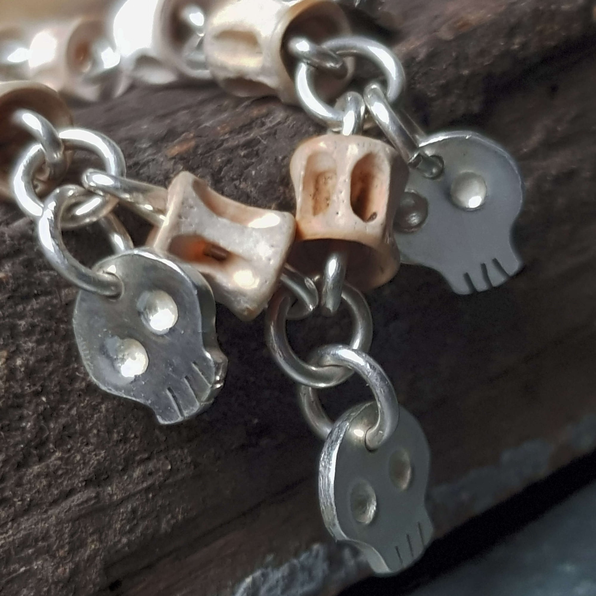 handmade charm bracelet, day of the dead bracelet, handmade by roff jewellery