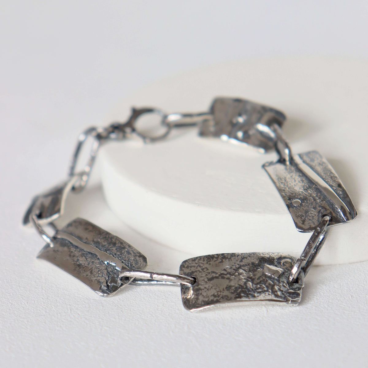 Oxidized silver bracelet, rustic bracelet with texture, round lobster clasp, handcrafted by roff