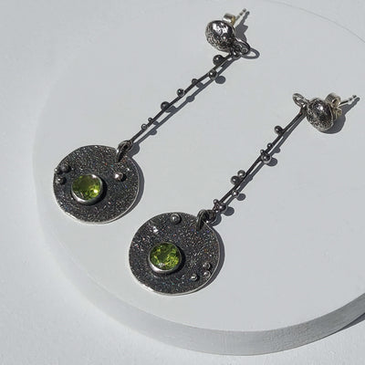 handmade silver earrings with gemston, contemporary modern earrings by roff jewellery