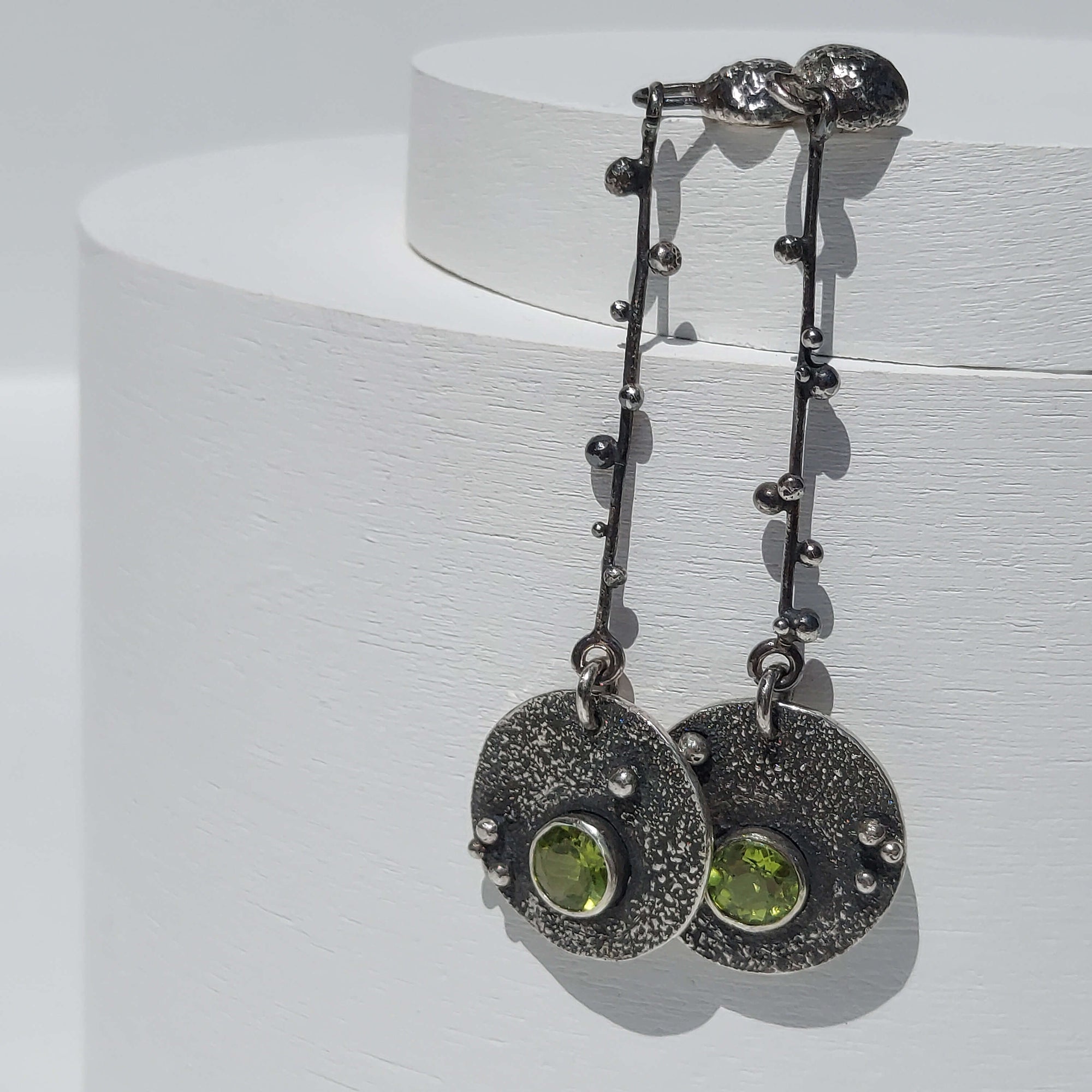 handmade silver earrings with gemston, contemporary modern earrings by roff jewellery