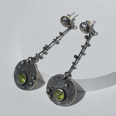 Drop earrings,original peridot earrings, handmade statement earrings, handmade by roffjewellery.com