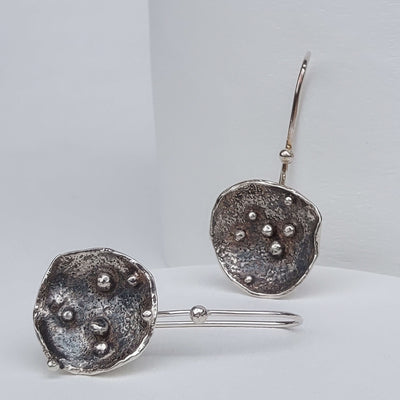 Sterling silver art earrings, made by roff jewellery. Handcrafted and unique earrings.