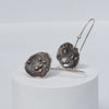 Contemporary silver earrings, artisan made by roff jewellery, silver ear hooks and dark silver