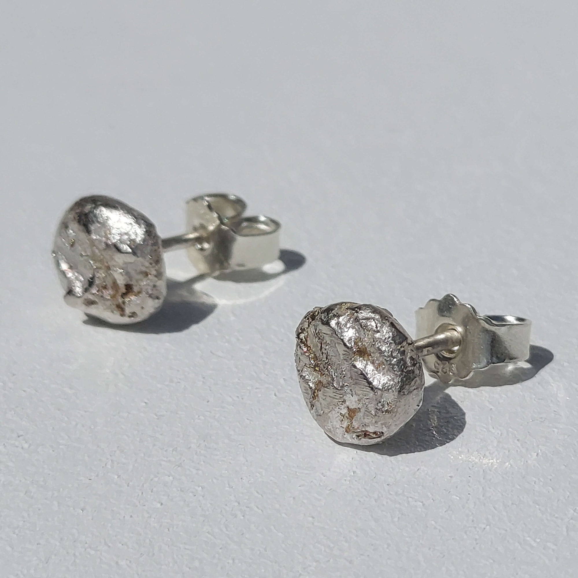 simple silver post earrings, minimalist,handmade of sterling silver, shiny or dark finish, by roff