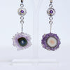 handcrafted earrings with purple amethyst stalactite slices, rough silver earrings by roff jewellery