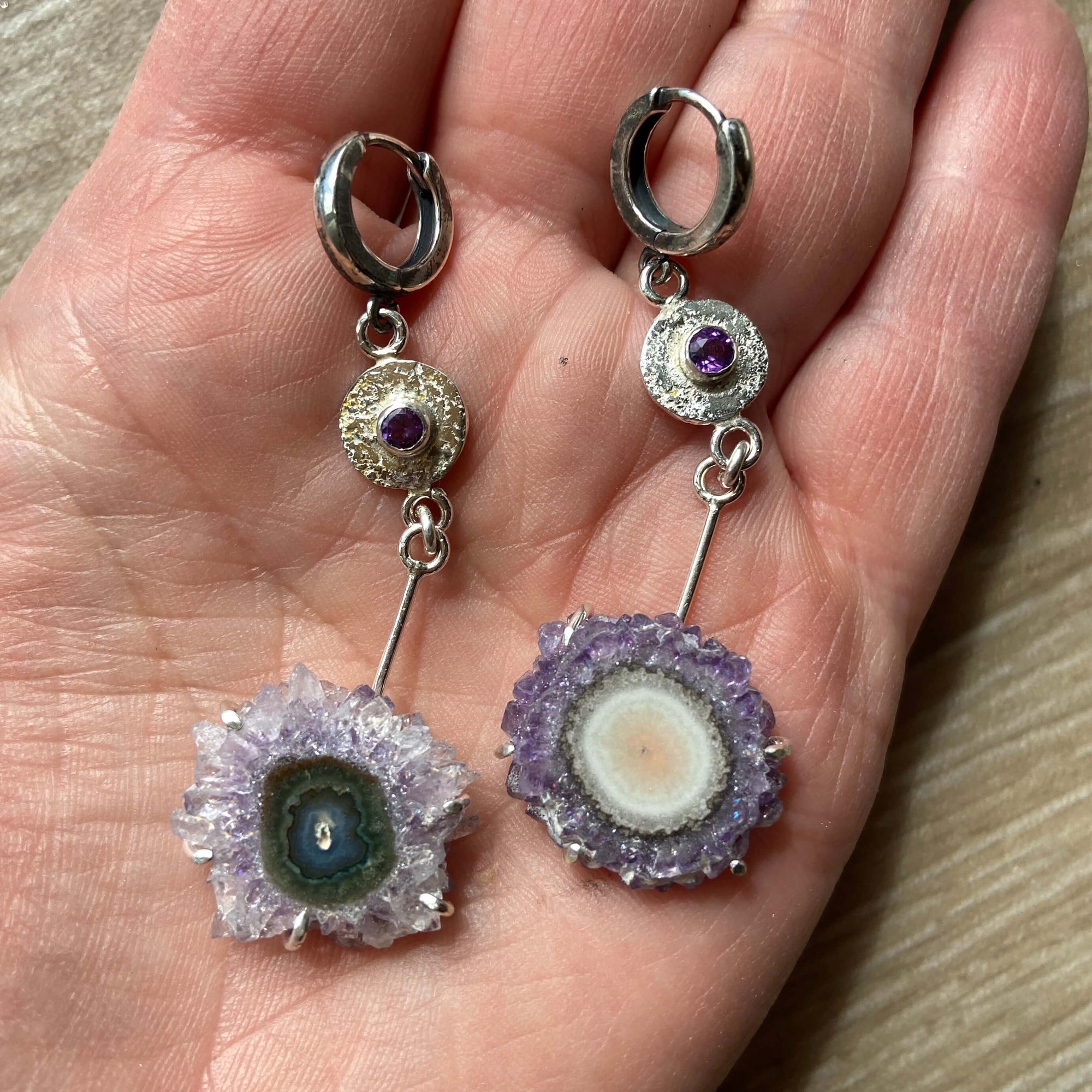handmade silver earrings with amethyst | drop earrings, made by roff jewellery