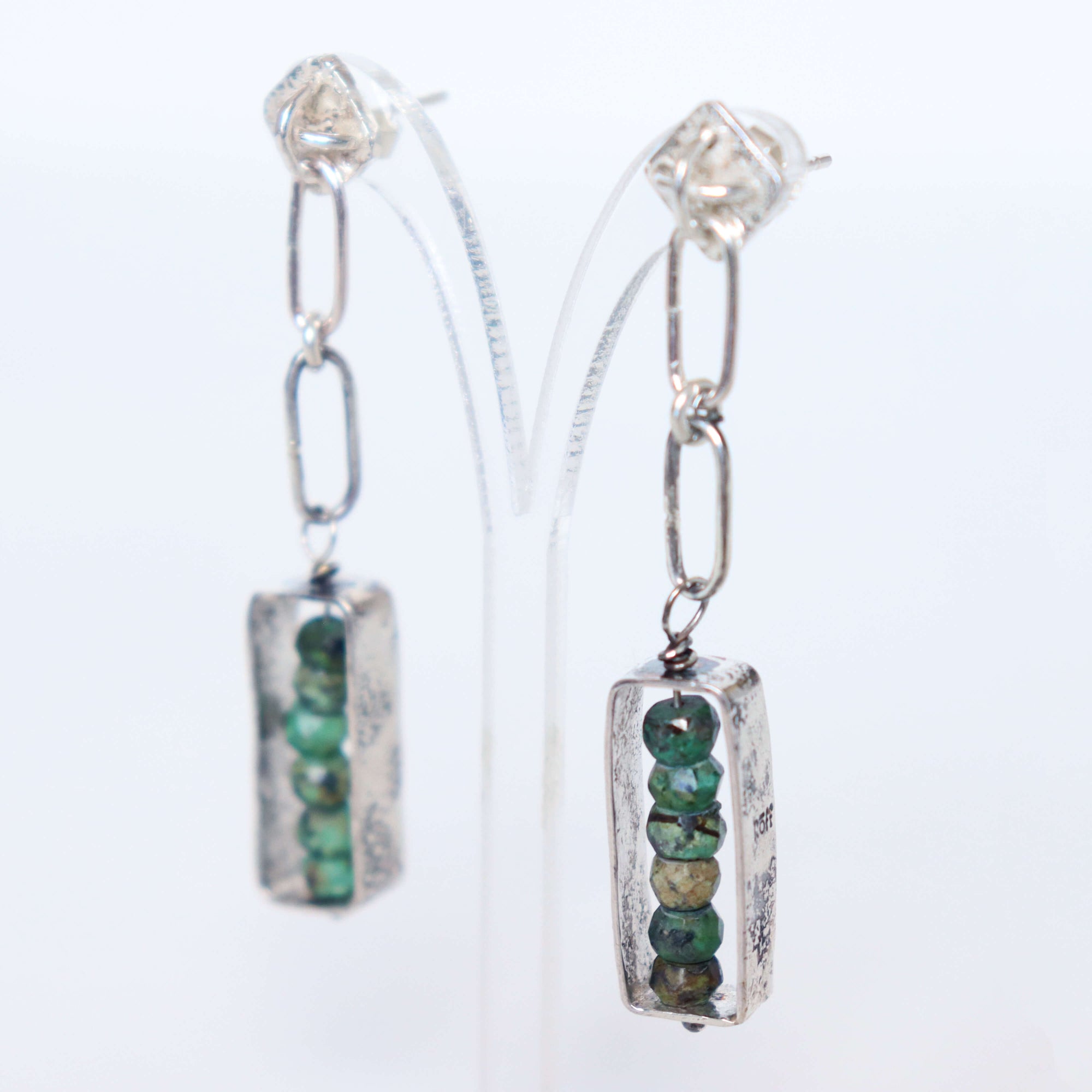 alternative dangle earrings by roff jewellery, made with reticulated silver. turquoise earrings handmade