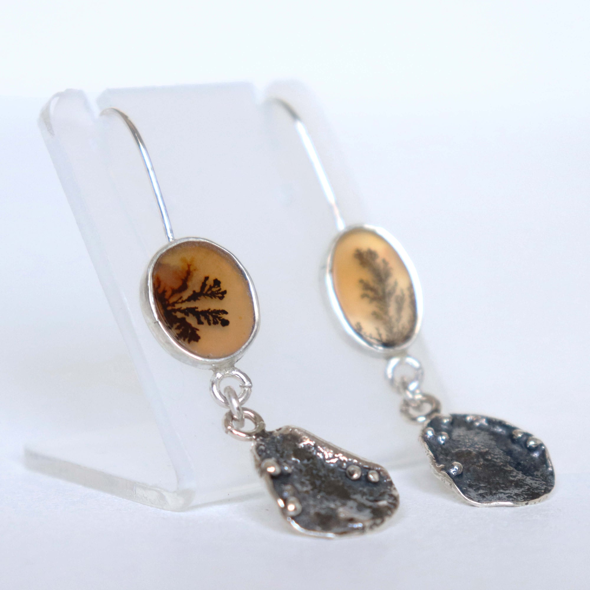 agate with inclusions earrings, handmade agate earrings with silver ear hooks by roff