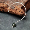 minimalist silver wire hoop earrings with moss agate beads, handmade by roff jewellery