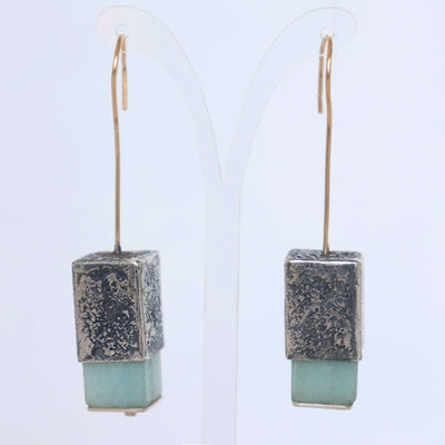 oxidized silver earrings with blue stones, drop earrings, handmade by roff