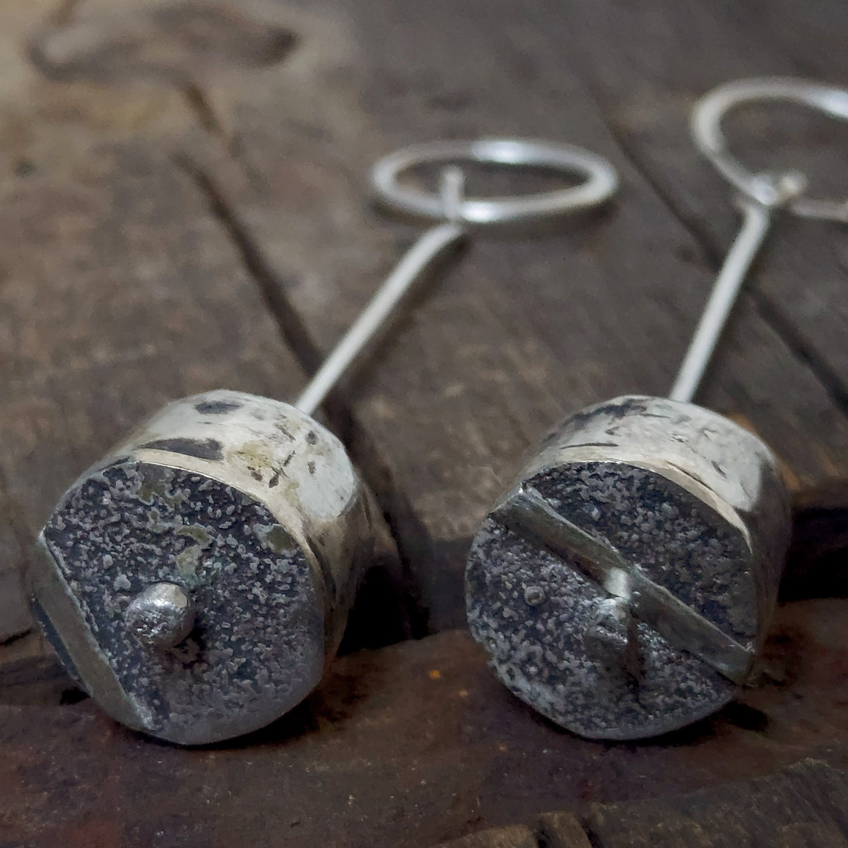 oxidized silver drop earrings, silver beads, tube earrings, rustic style, artisan made by roff