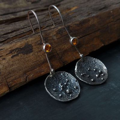 exclusive silver earrings with gemstones, artisan made, oxidized silver, by roff jewellery