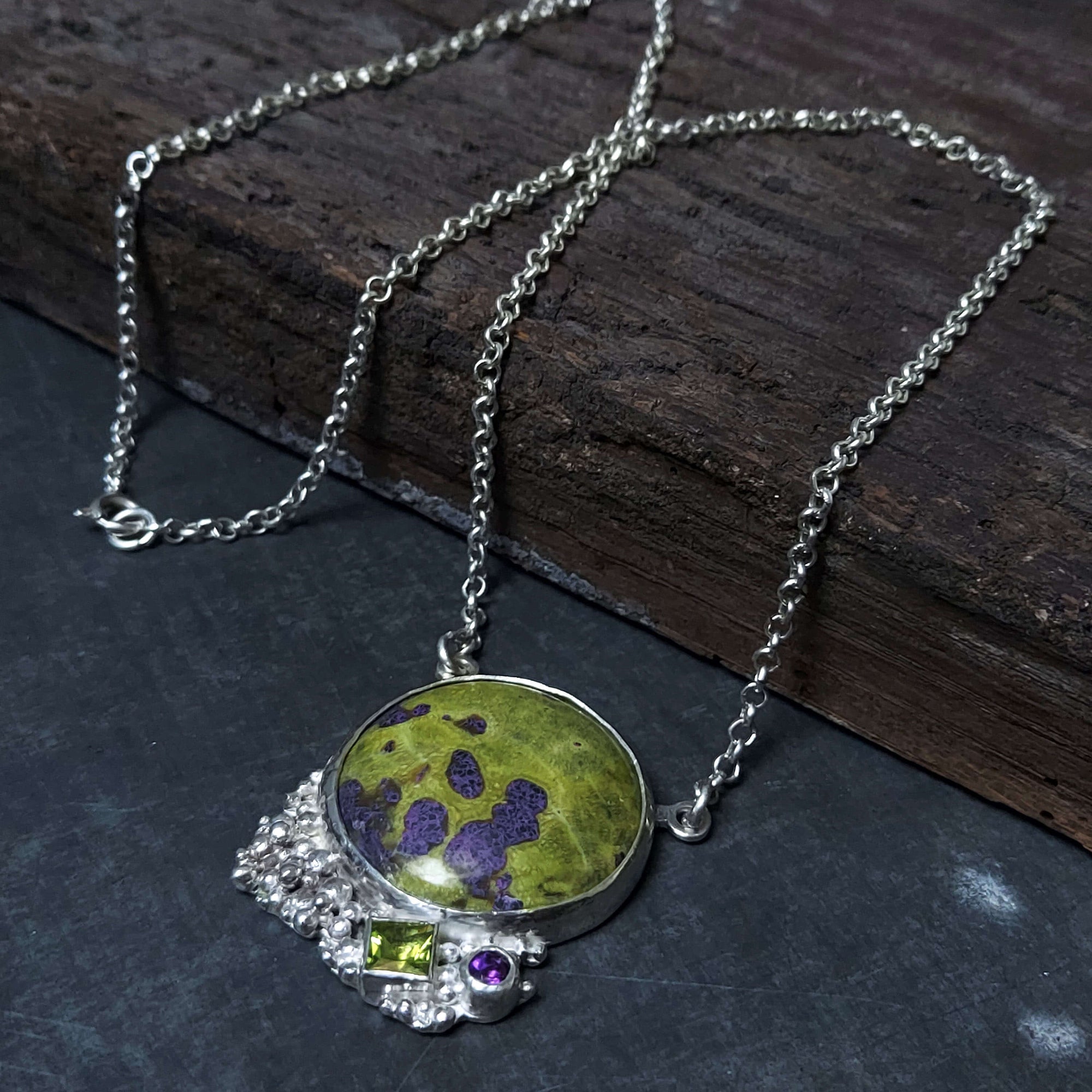 artisan made statement necklace, gift for her, modern necklace by roff jewellery with atlantisite
