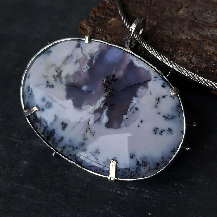 Handmade statement necklace with moss opal by roff jewellery