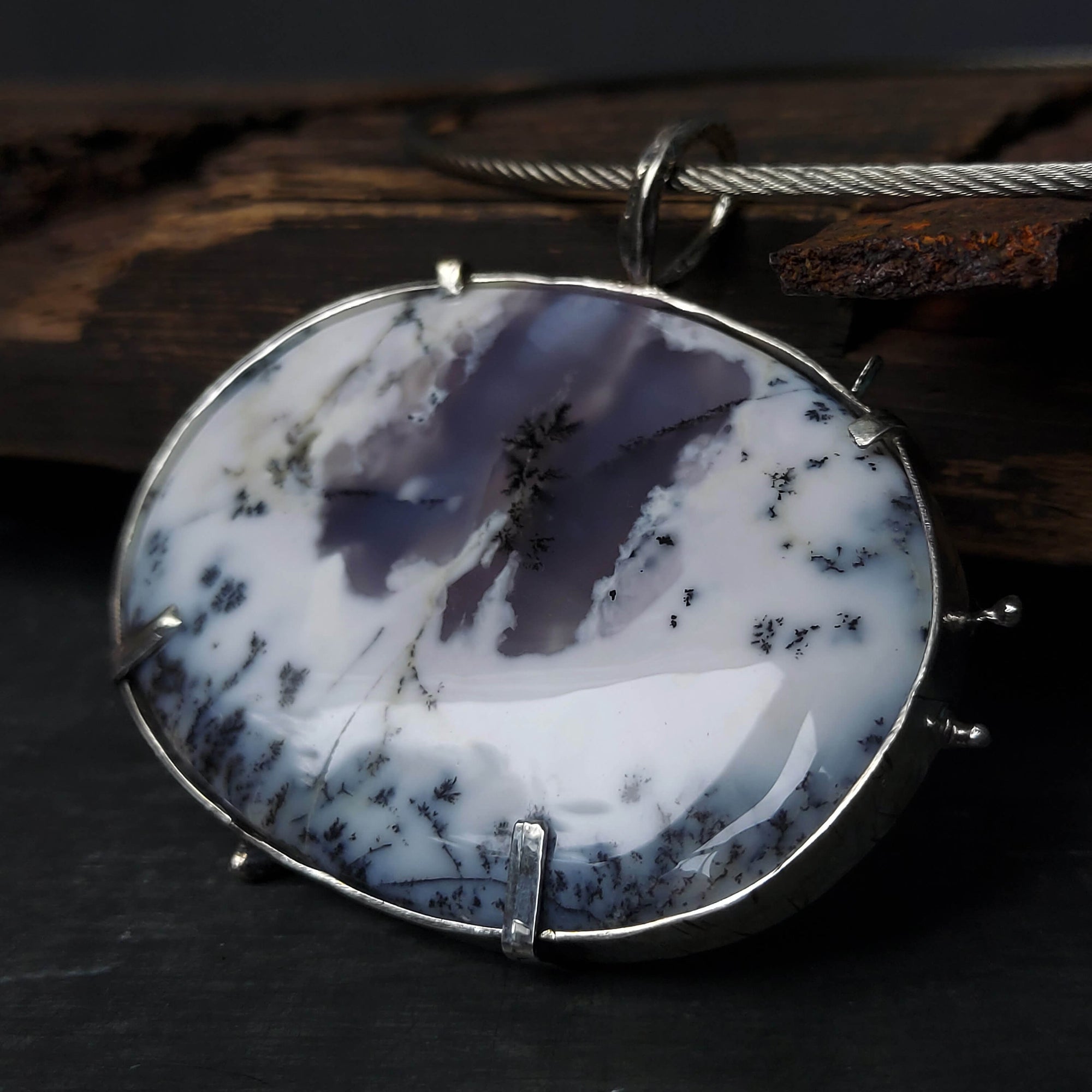 Handcrafted silver necklace. Choker with moss opal, by roff jewellery