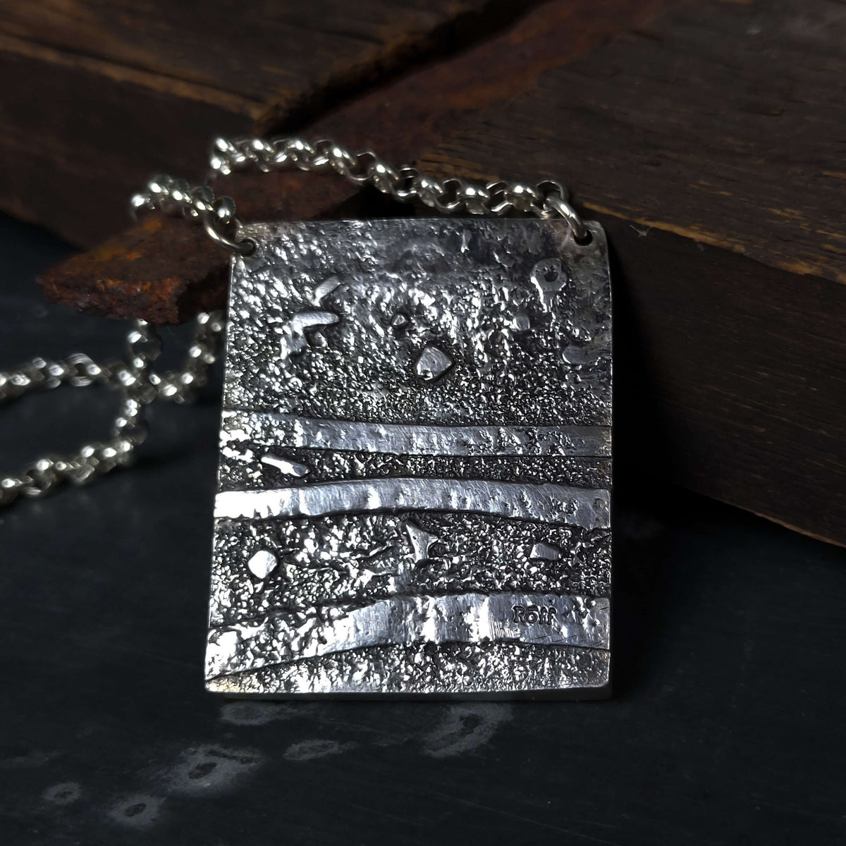 textured and oxidized back of jasper necklace, can be worn two ways, handmade by roff jewellery