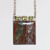 green and brown jasper necklace, wearable art, textured silver and peridots, handmade by roff