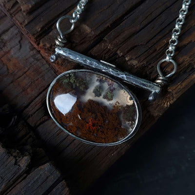 dendritic agate necklace, no clasp,925 sterling silver, handmade, ooak, by roff jewellery