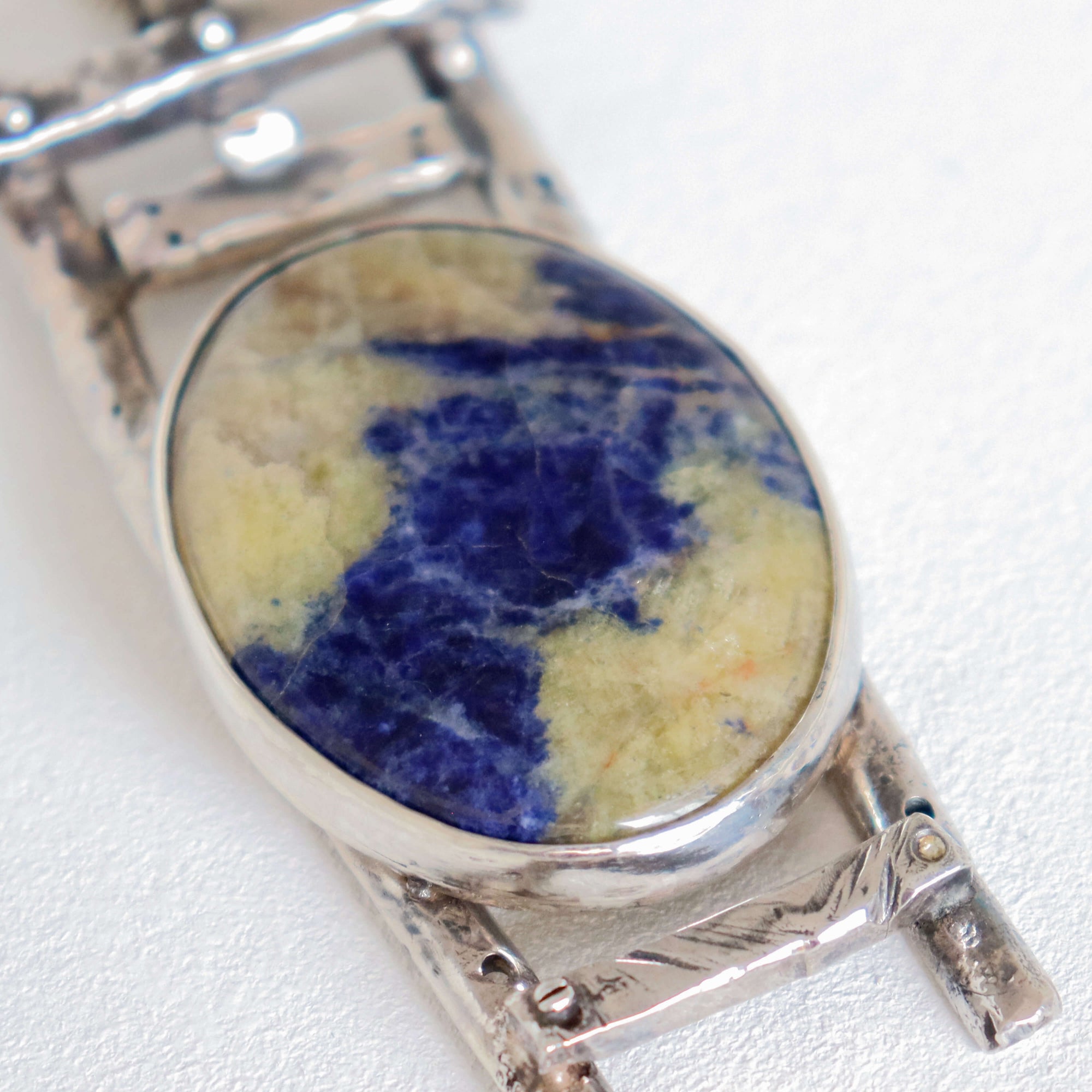 handmade roff necklace with sodalite,steampunk gothic,silver necklace, rivets bolts nuts, unique