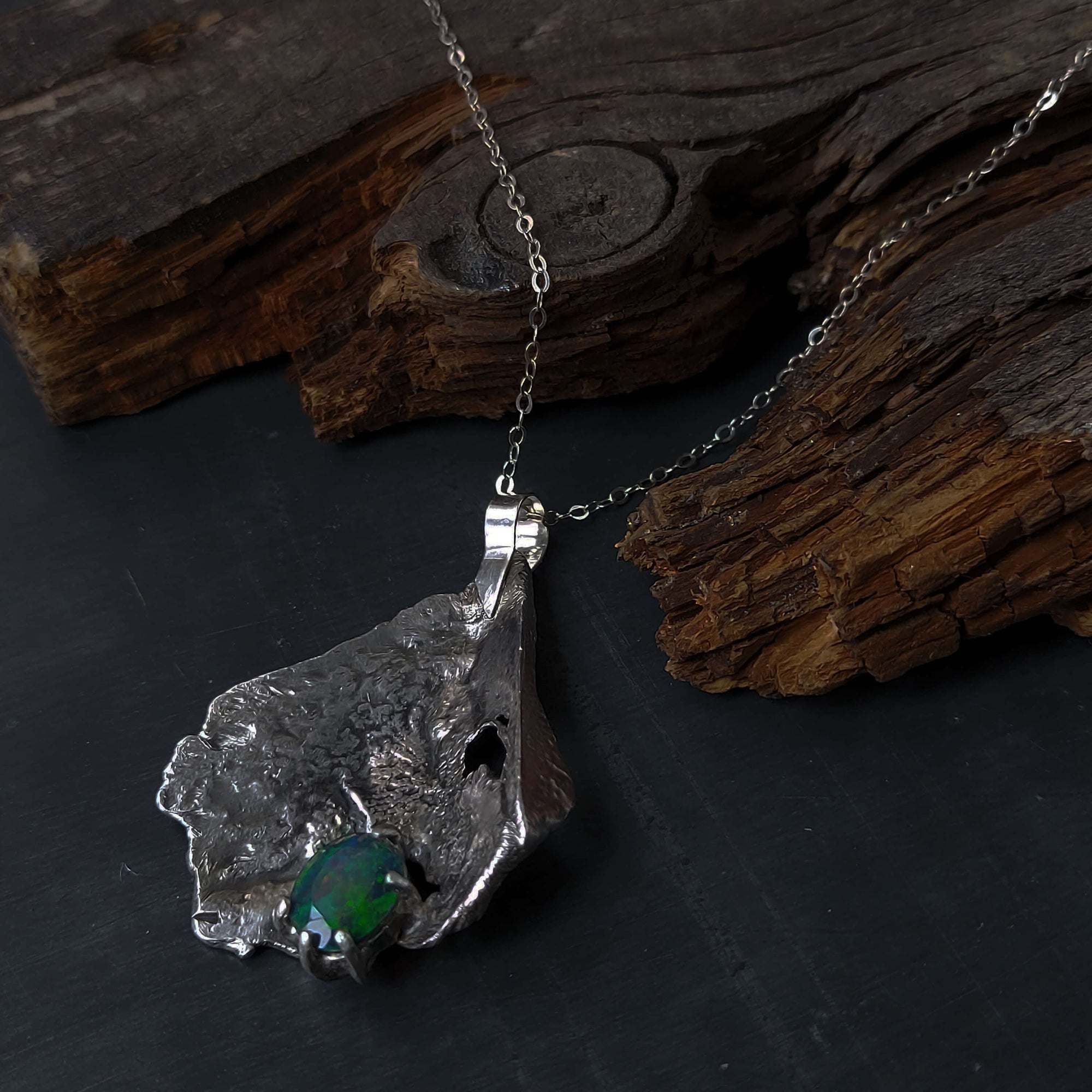 One of a kind silver opal necklace by roff jewellery. Handmade jewelry by Roff Jewellery