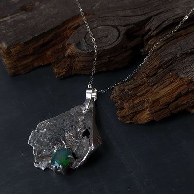 One of a kind silver opal necklace by roff jewellery. Handmade jewelry by Roff Jewellery