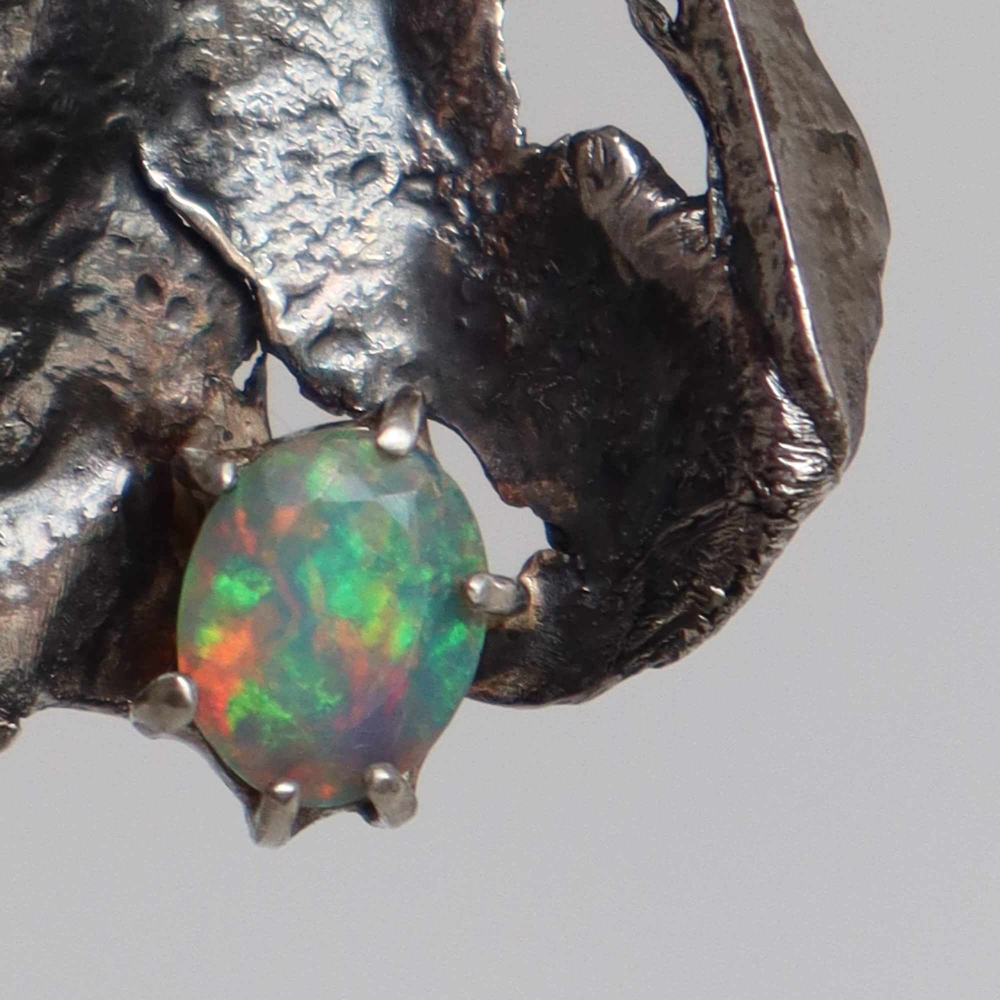 sculptural jewelry, silver art necklace with opal, handmade necklace by roff jewellery