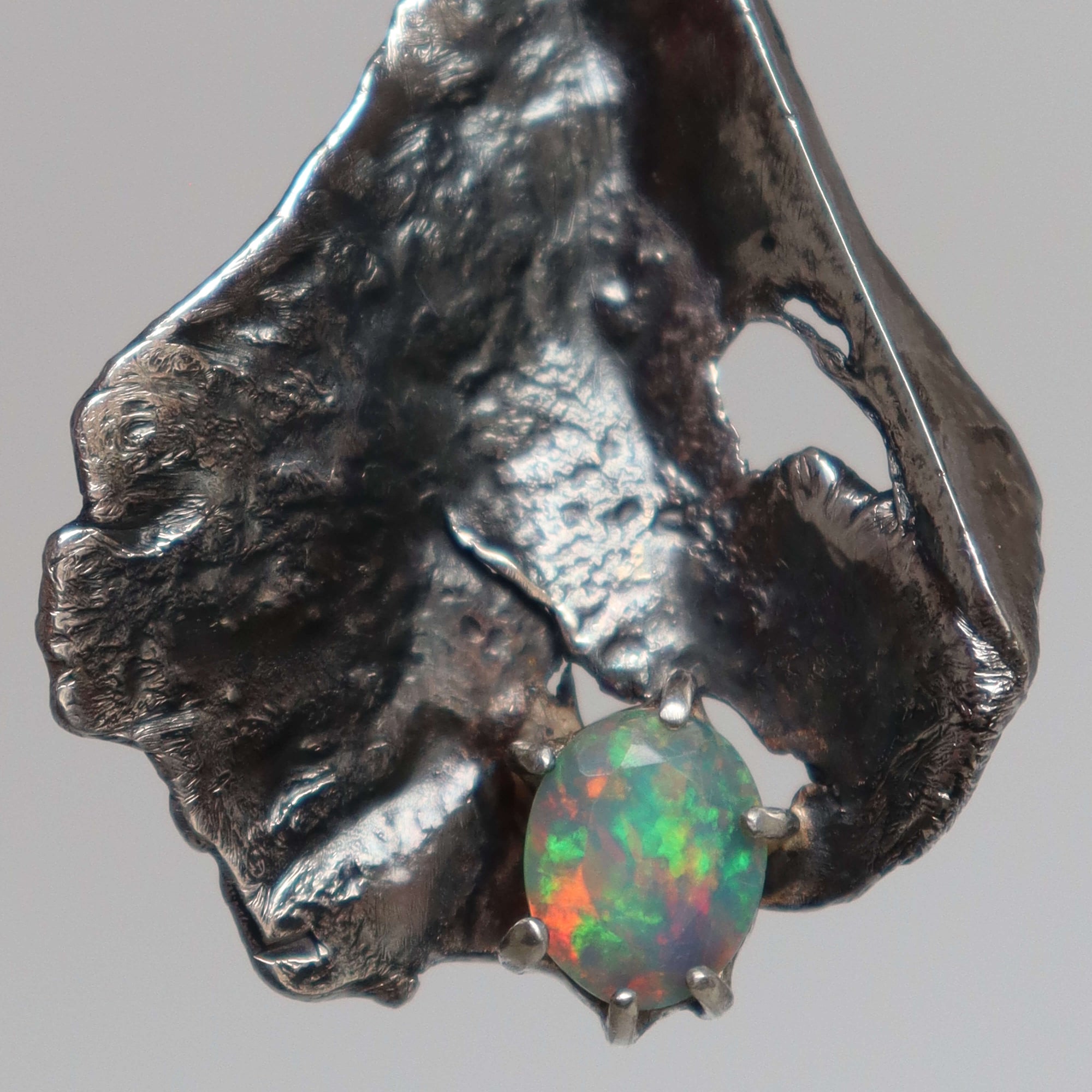 unique dark silver opal necklace, free form pendant, handmade by roffjewellery.com