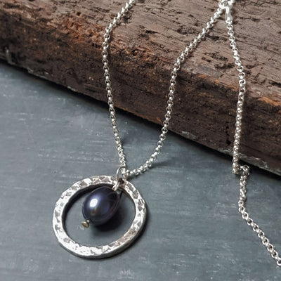 minimalist hammered silver necklace, gift for her, for women, handmade by roff jewellery