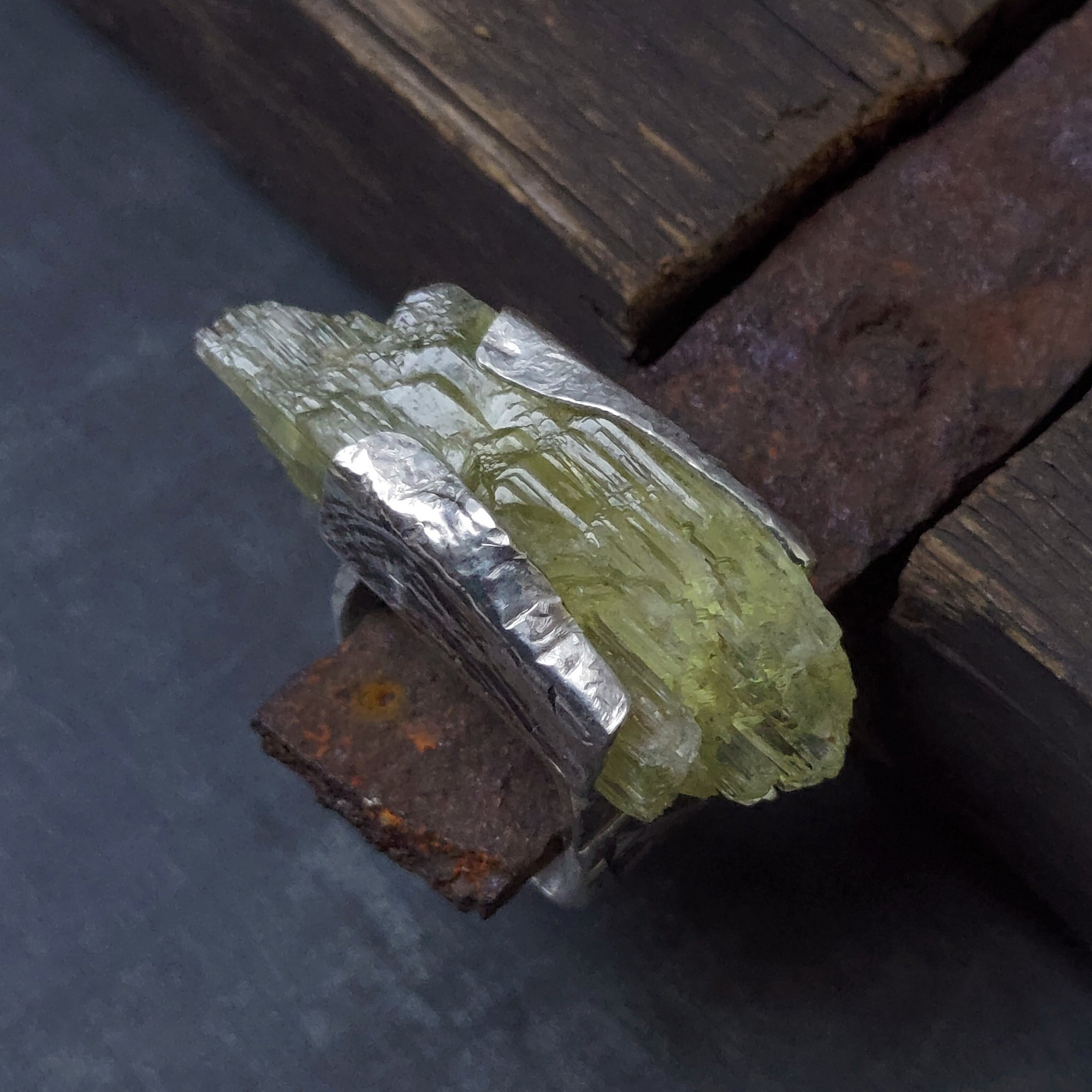 rough texture yellow gemstone , set in an adjustable oxidized silver ring, unisex. handmade by roff