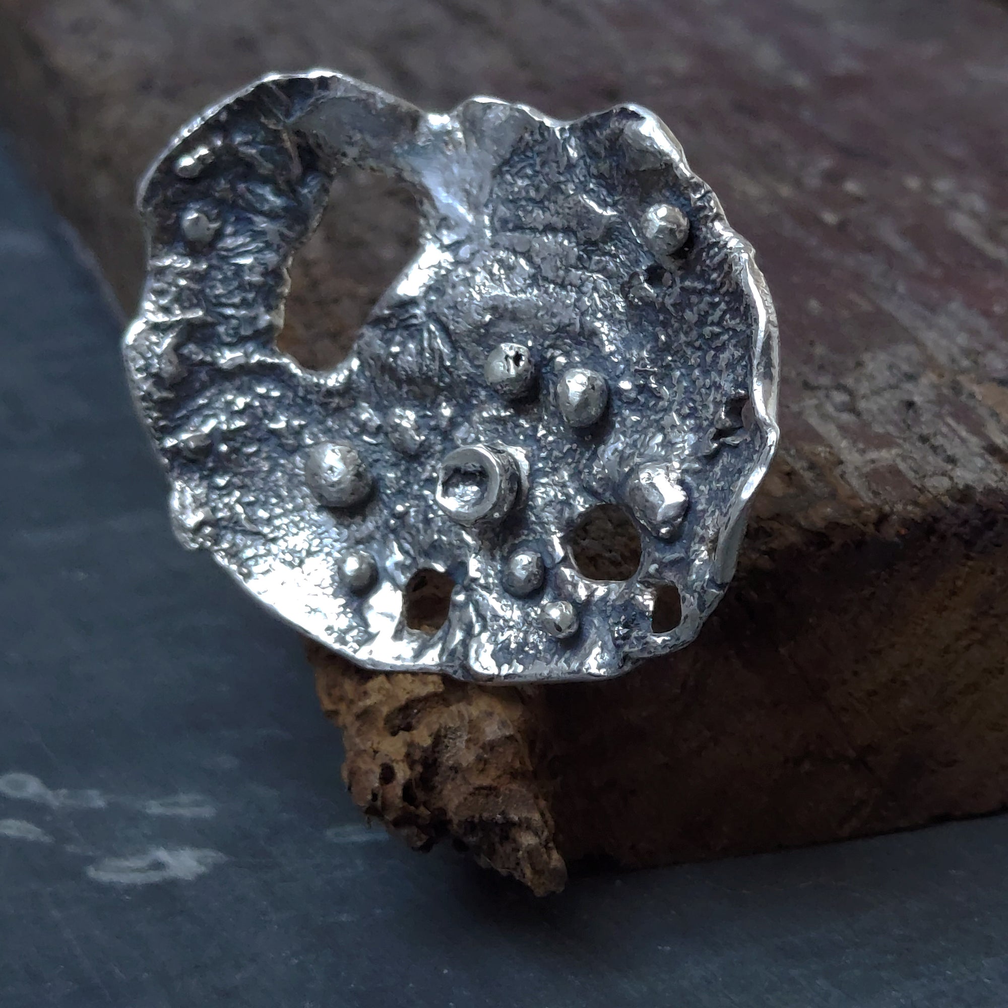 Chunky silver ring with dark patina. brutalist style ring. Contemporary ring, handmade by roff