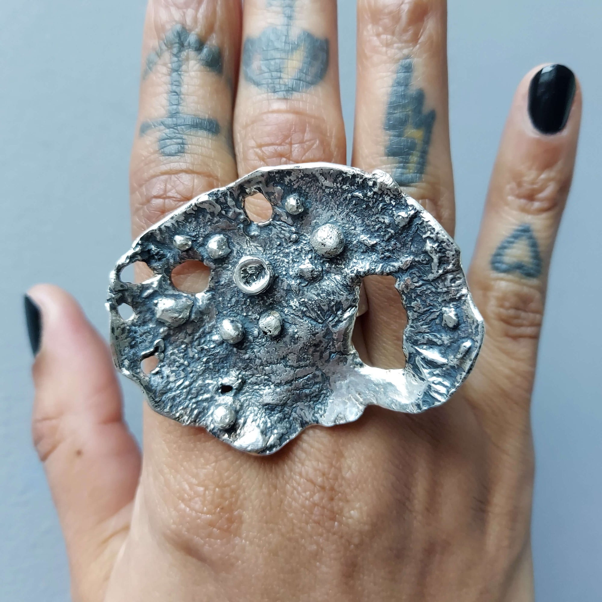 Artisan OOAK oxidized sterling silver bold industrial statement brutalist raw hotsell silver ring US size 9,5. tribalgallery