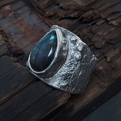 reticulated silver,organic texture,silver granules, rustic silver ring, labradorite - roff jewellery