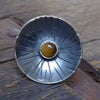 Artistic silver flower ring with tiger eye, oxidized dark silver, handmade by roffjewellery.com