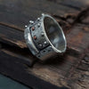 steampunk silver ring, textured silver plates riveted,post apocaliptic style, handmade by roff
