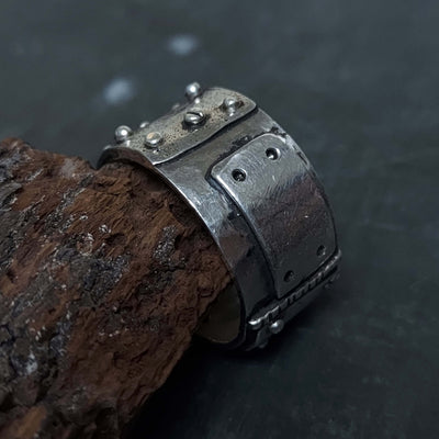 textured and oxidized silver ring, rustic looking industrial jewelry, steam punk, handmade by roff